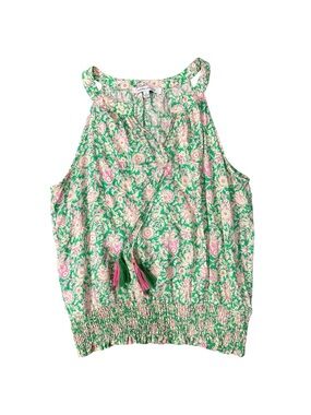 Rose + Olive Sleeveless Green Floral Paisley Tie Accent Blouse size S